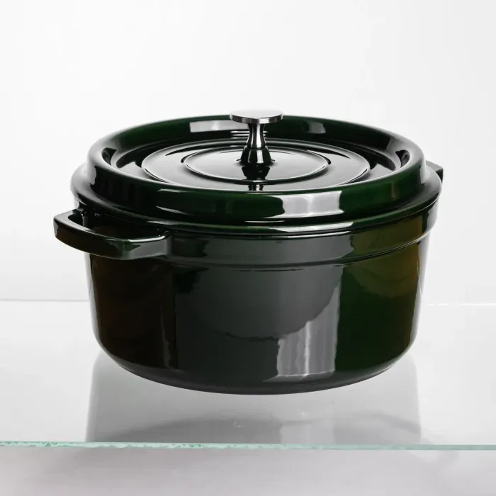 Кокотниця чавунна емальована 4,5 л, малахіт Yiwu HP-FLG-11 green (HP-FLG-11 green) - изображение 6