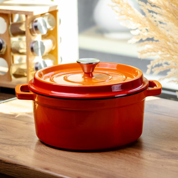 Кокотниця чавунна емальована 4,5 л, помаранчевий Yiwu HP-FLG-4 ORANGE (HP-FLG-4 ORANGE) - изображение 2