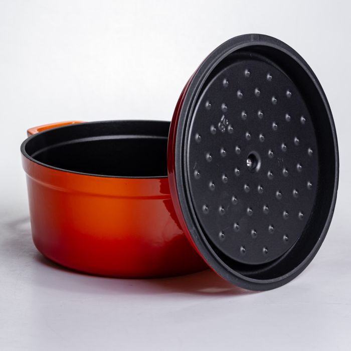Кокотниця чавунна емальована 4,5 л, помаранчевий Yiwu HP-FLG-4 ORANGE (HP-FLG-4 ORANGE) - изображение 4