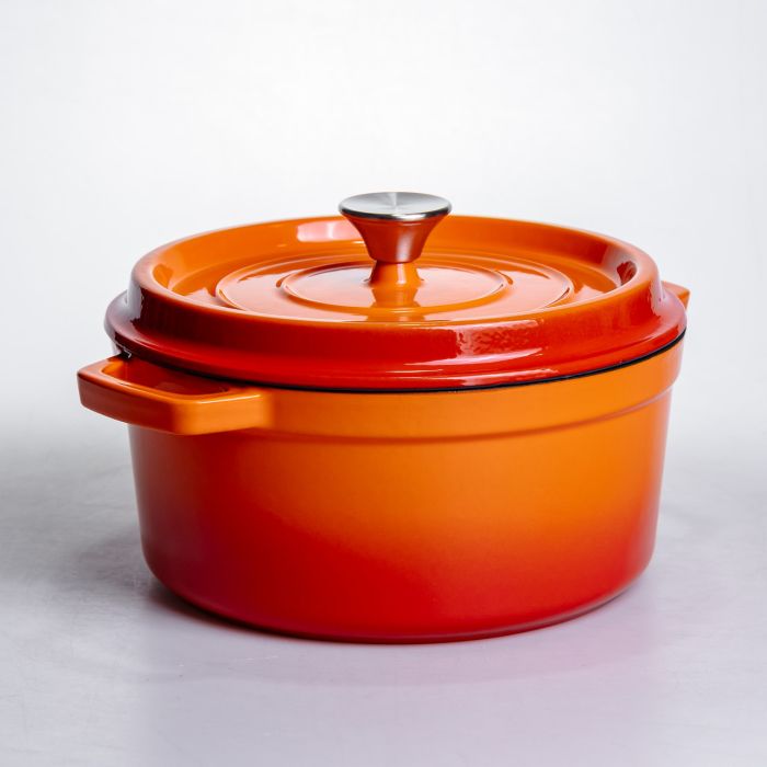 Кокотниця чавунна емальована 4,5 л, помаранчевий Yiwu HP-FLG-4 ORANGE (HP-FLG-4 ORANGE) - изображение 6