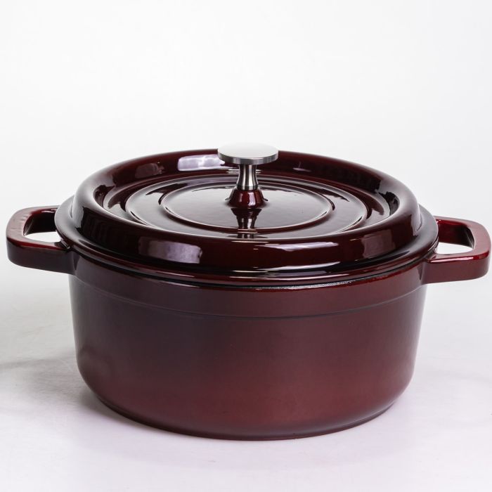 Кокотниця чавунна емальована 4 л, бургунді Yiwu HP-FLG-10 burgundy (HP-FLG-10 burgundy) - изображение 1