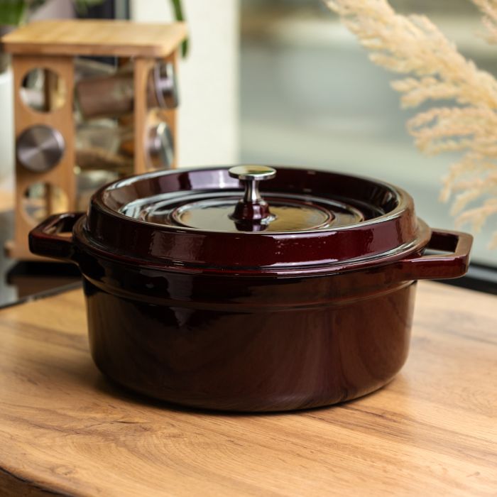 Кокотниця чавунна емальована 4 л, бургунді Yiwu HP-FLG-10 burgundy (HP-FLG-10 burgundy) - изображение 2