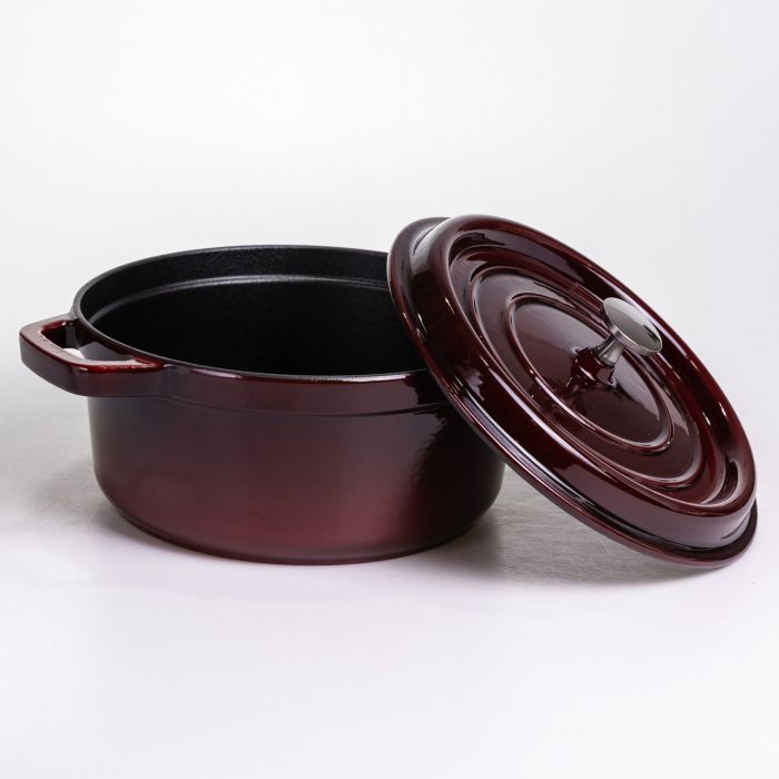 Кокотниця чавунна емальована 4 л, бургунді Yiwu HP-FLG-10 burgundy (HP-FLG-10 burgundy) - изображение 3