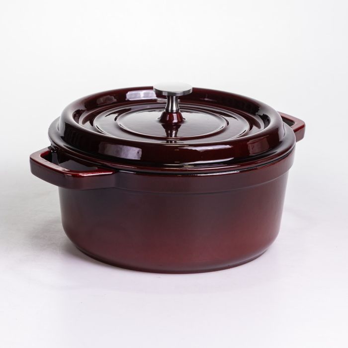 Кокотниця чавунна емальована 4 л, бургунді Yiwu HP-FLG-10 burgundy (HP-FLG-10 burgundy) - изображение 6