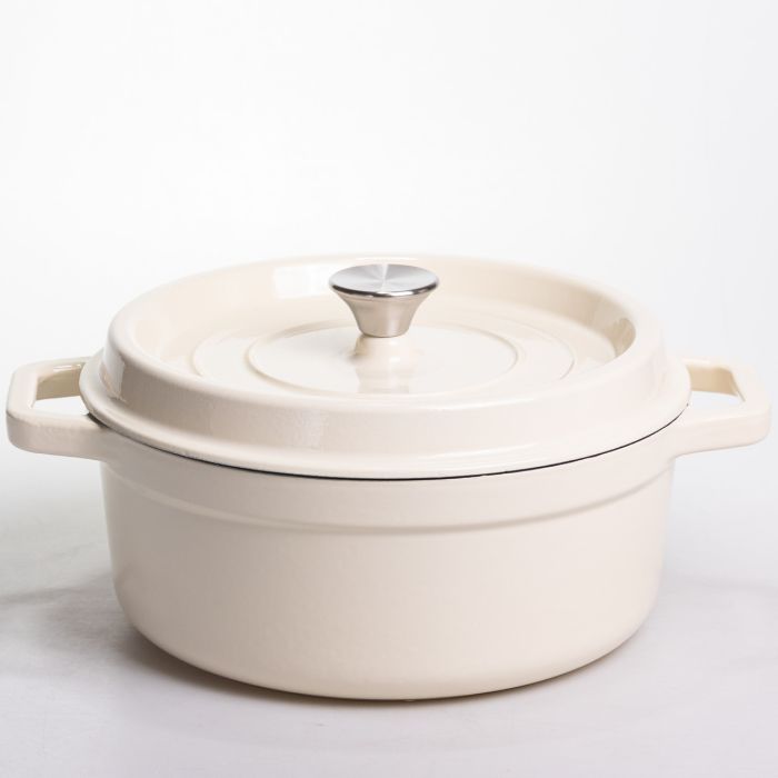 Кокотниця чавунна емальована 5,5 л, бежевий Yiwu HP-FLG-5 WHITE (HP-FLG-5 WHITE) - изображение 1