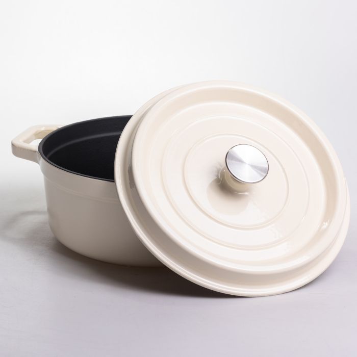 Кокотниця чавунна емальована 5,5 л, бежевий Yiwu HP-FLG-5 WHITE (HP-FLG-5 WHITE) - изображение 3