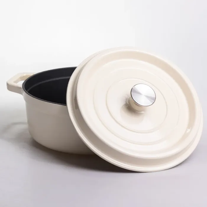 Кокотниця чавунна емальована 5,5 л, бежевий Yiwu HP-FLG-5 WHITE (HP-FLG-5 WHITE) - изображение 3
