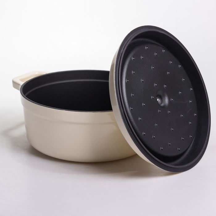 Кокотниця чавунна емальована 5,5 л, бежевий Yiwu HP-FLG-5 WHITE (HP-FLG-5 WHITE) - изображение 4