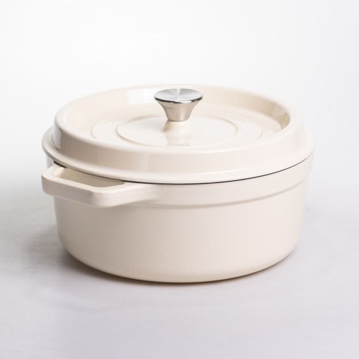 Кокотниця чавунна емальована 5,5 л, бежевий Yiwu HP-FLG-5 WHITE (HP-FLG-5 WHITE) - изображение 6
