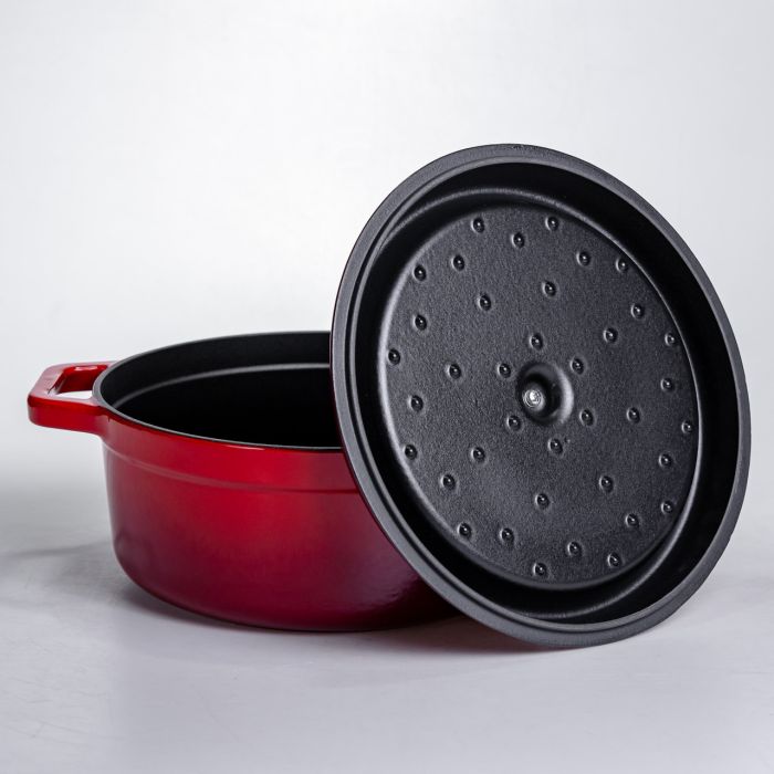 Кокотниця чавунна емальована 5,5 л, червоний Yiwu HP-FLG-5 RED (HP-FLG-5 RED) - изображение 4