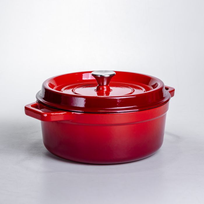Кокотниця чавунна емальована 5,5 л, червоний Yiwu HP-FLG-5 RED (HP-FLG-5 RED) - изображение 6
