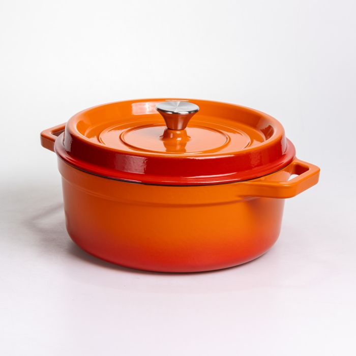 Кокотниця чавунна емальована 5,5 л, помаранчевий Yiwu HP-FLG-5 ORANGE (HP-FLG-5 ORANGE) - изображение 6