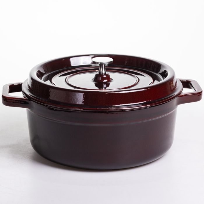 Кокотниця чавунна емальована 6,5 л, бургунді Yiwu HP-FLG-12 burgundy (HP-FLG-12 burgundy) - изображение 1