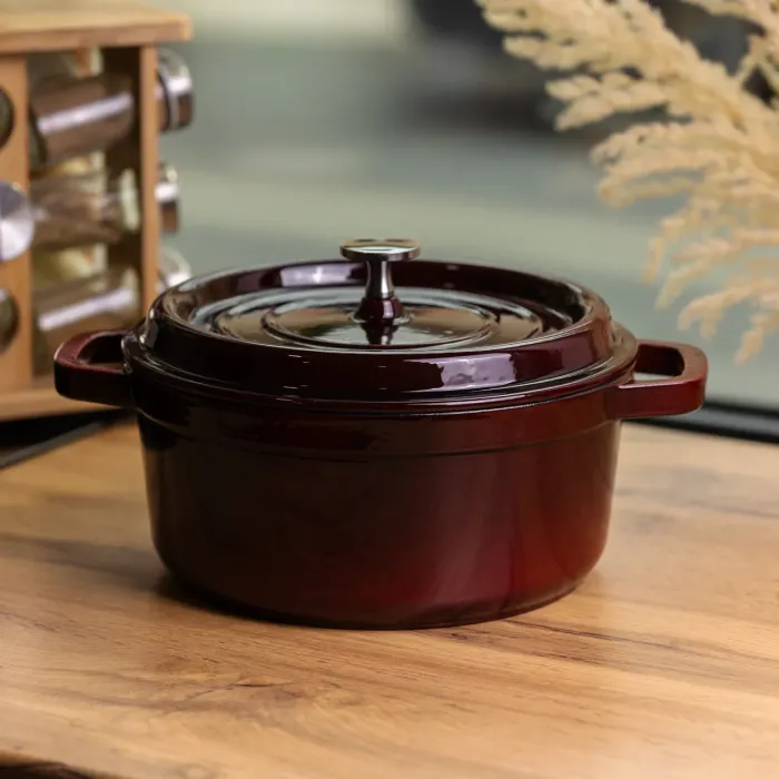 Кокотниця чавунна емальована 6,5 л, бургунді Yiwu HP-FLG-12 burgundy (HP-FLG-12 burgundy) - зображення 2