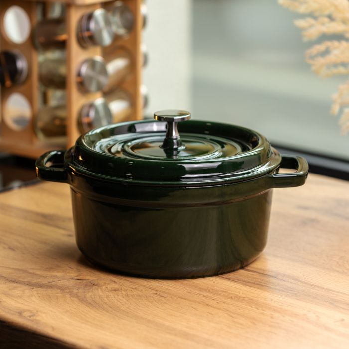 Кокотниця чавунна емальована 6,5 л, малахіт Yiwu HP-FLG-12 green (HP-FLG-12 green) - изображение 2