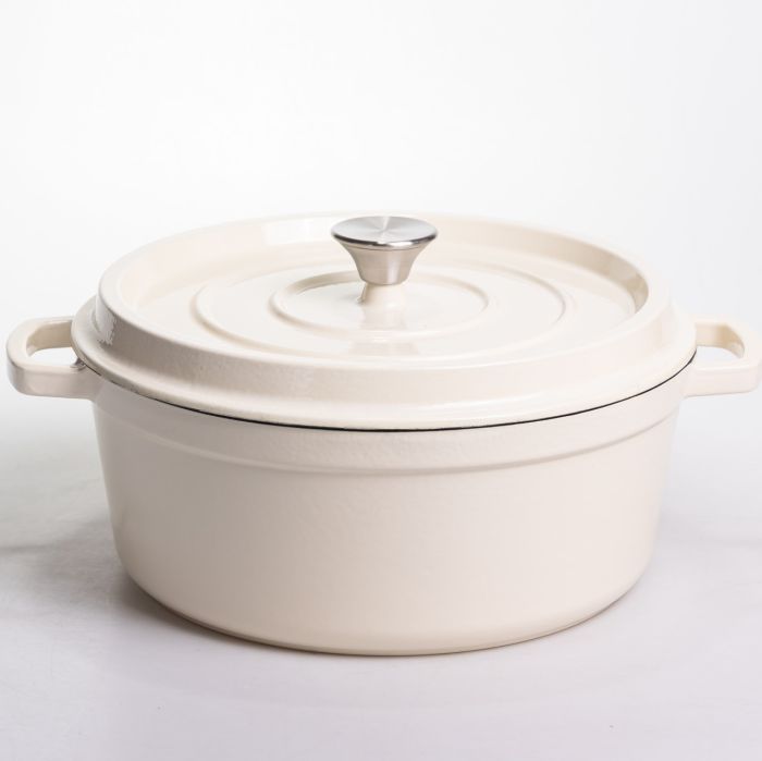 Кокотниця чавунна емальована 6 л, бежевий Yiwu HP-FLG-6 WHITE (HP-FLG-6 WHITE) - изображение 1