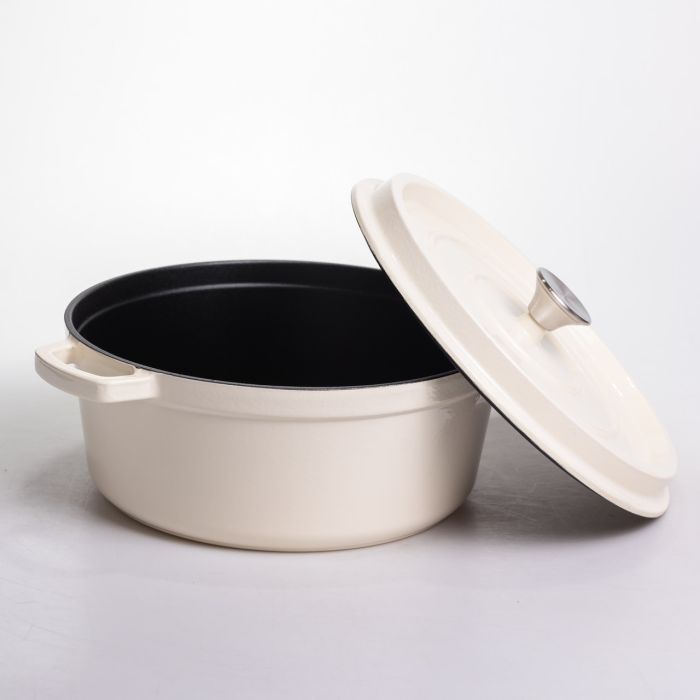 Кокотниця чавунна емальована 6 л, бежевий Yiwu HP-FLG-6 WHITE (HP-FLG-6 WHITE) - изображение 3