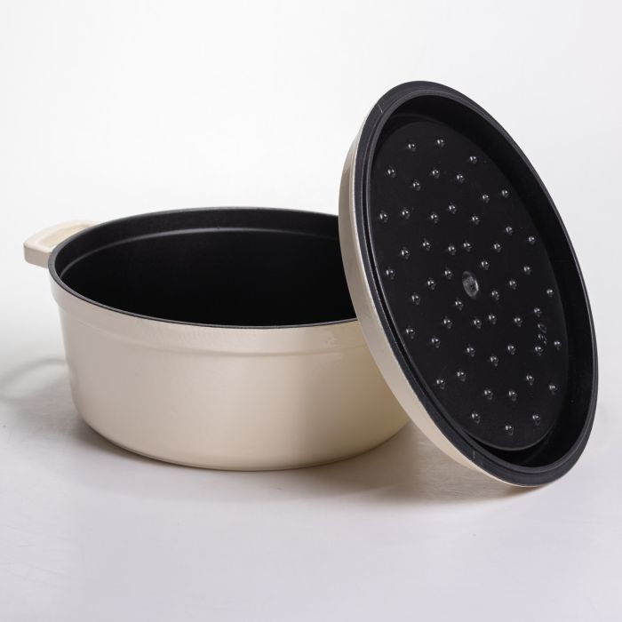 Кокотниця чавунна емальована 6 л, бежевий Yiwu HP-FLG-6 WHITE (HP-FLG-6 WHITE) - изображение 4