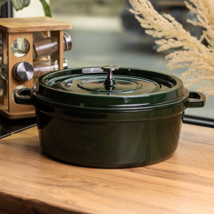 Кокотниця чавунна емальована 6 л, малахіт Yiwu HP-FLG-13 green (HP-FLG-13 green) - изображение 2