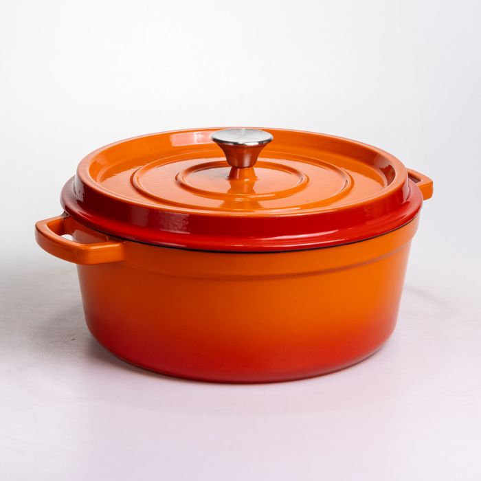 Кокотниця чавунна емальована 6 л, помаранчевий Yiwu HP-FLG-6 ORANGE (HP-FLG-6 ORANGE) - изображение 6