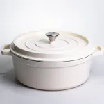 Кокотниця чавунна емальована 7,5 л, бежевий Yiwu HP-FLG-7 WHITE (HP-FLG-7 WHITE)
