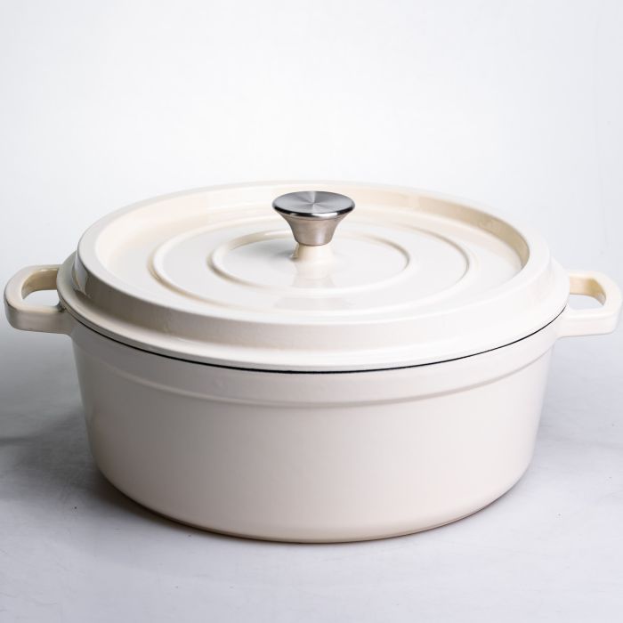 Кокотниця чавунна емальована 7,5 л, бежевий Yiwu HP-FLG-7 WHITE (HP-FLG-7 WHITE) - изображение 1