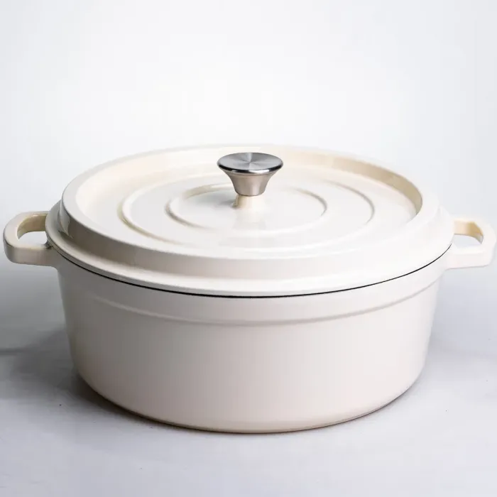 Кокотниця чавунна емальована 7,5 л, бежевий Yiwu HP-FLG-7 WHITE (HP-FLG-7 WHITE) - зображення 1