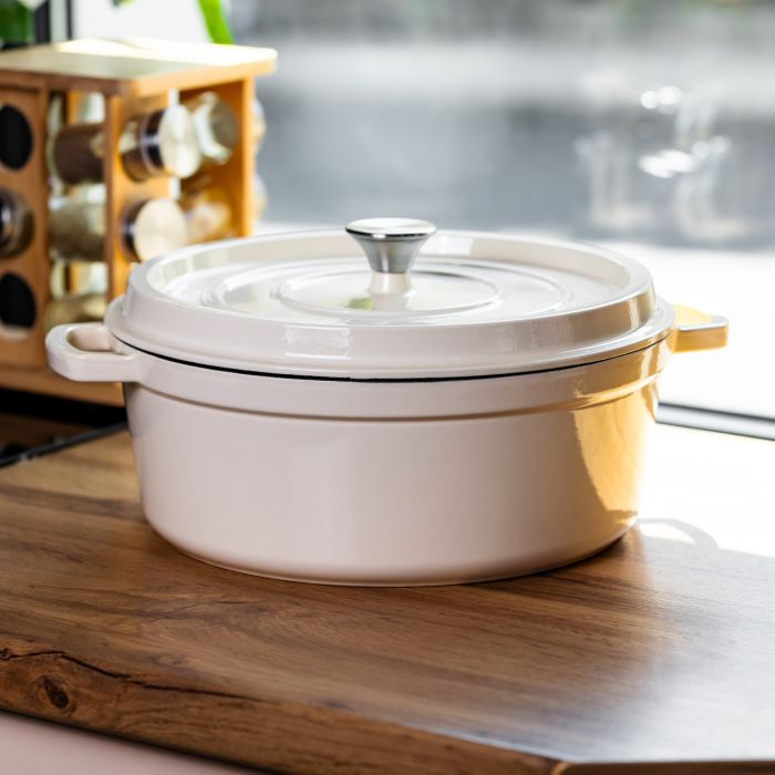 Кокотниця чавунна емальована 7,5 л, бежевий Yiwu HP-FLG-7 WHITE (HP-FLG-7 WHITE) - изображение 2