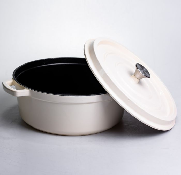 Кокотниця чавунна емальована 7,5 л, бежевий Yiwu HP-FLG-7 WHITE (HP-FLG-7 WHITE) - изображение 3