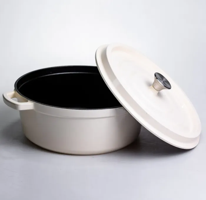 Кокотниця чавунна емальована 7,5 л, бежевий Yiwu HP-FLG-7 WHITE (HP-FLG-7 WHITE) - зображення 3