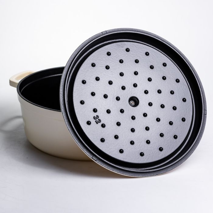 Кокотниця чавунна емальована 7,5 л, бежевий Yiwu HP-FLG-7 WHITE (HP-FLG-7 WHITE) - изображение 4