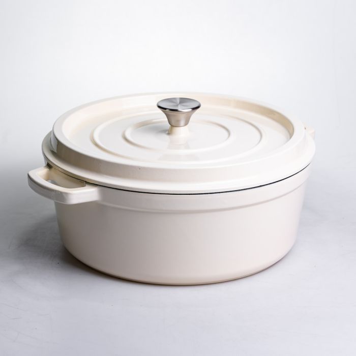 Кокотниця чавунна емальована 7,5 л, бежевий Yiwu HP-FLG-7 WHITE (HP-FLG-7 WHITE) - изображение 6