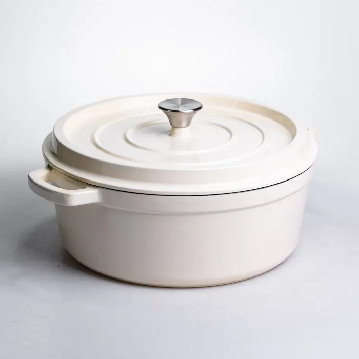 Кокотниця чавунна емальована 7,5 л, бежевий Yiwu HP-FLG-7 WHITE (HP-FLG-7 WHITE) - зображення 6