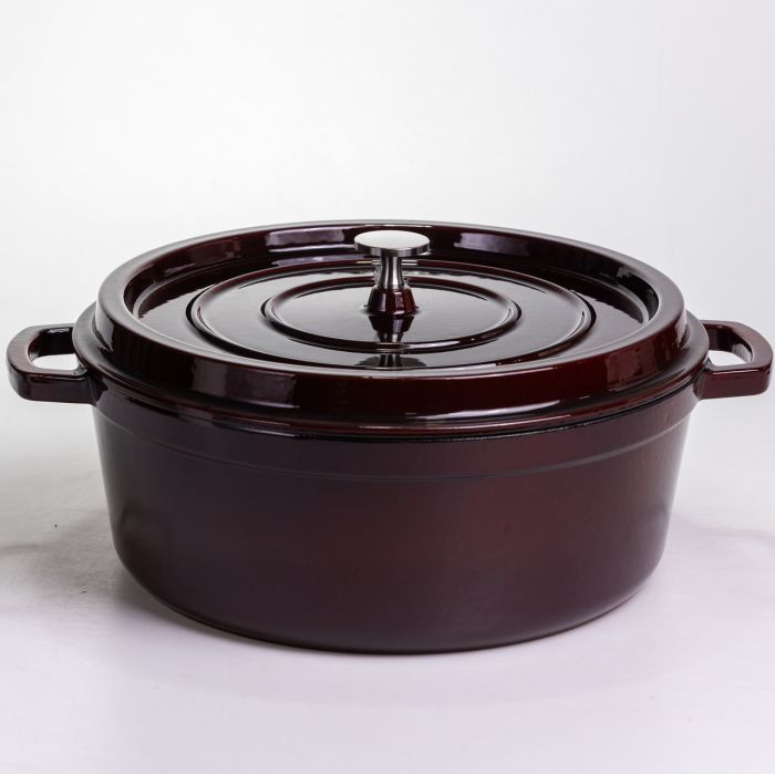 Кокотниця чавунна емальована 7,5 л, бургунді Yiwu HP-FLG-14 burgundy (HP-FLG-14 burgundy) - изображение 1