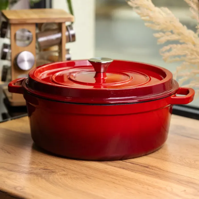 Кокотниця чавунна емальована 7,5 л, червоний Yiwu HP-FLG-7 RED (HP-FLG-7 RED) - изображение 2