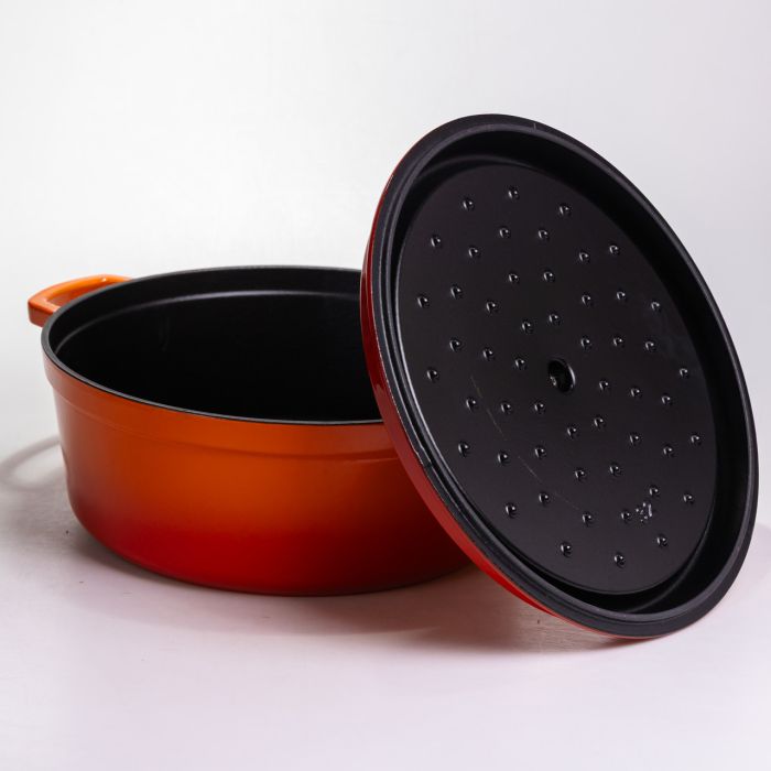 Кокотниця чавунна емальована 7,5 л, помаранчевий Yiwu HP-FLG-7 ORANGE (HP-FLG-7 ORANGE) - изображение 4