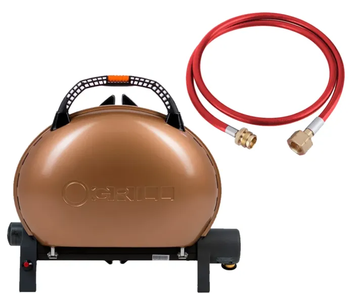 КОМПЛЕКТ Портативний переносний газовий гриль O-GRILL 500, бронзовий + шланг в подарунок! - зображення 1