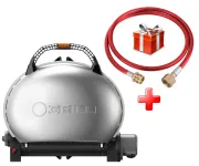 КОМПЛЕКТ Портативний переносний газовий гриль O-GRILL 500, срібло + шланг в подарунок!
