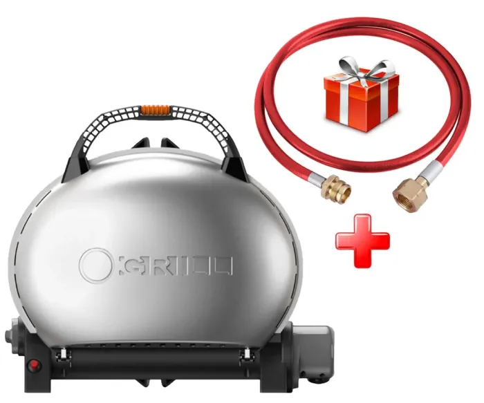 КОМПЛЕКТ Портативний переносний газовий гриль O-GRILL 500, срібло + шланг в подарунок! - зображення 1