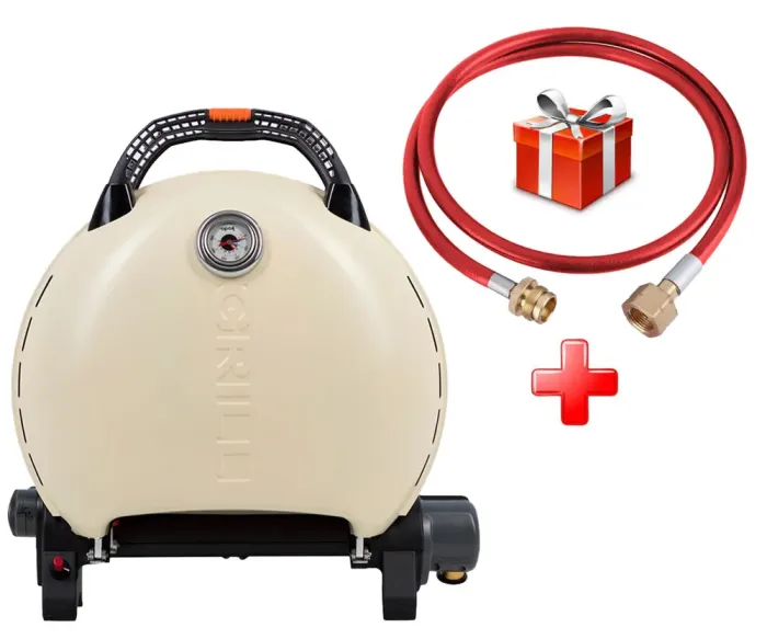 КОМПЛЕКТ Портативний переносний газовий гриль O-GRILL 600T, кремовий + шланг в подарунок! - зображення 1