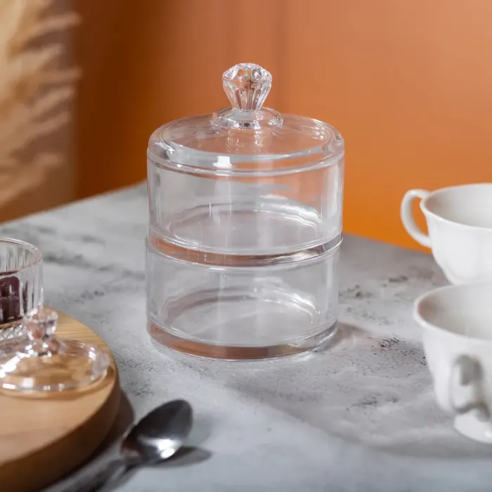 Конфета двухъярусная стеклянная 10 см с крышкой круглая круглая (HP-YH-23) - изображение 5