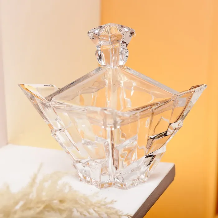 Цукорниця з кришкою 10×10×12 см ваза цукорниця квадратна скляна (HP-4-118) - изображение 5