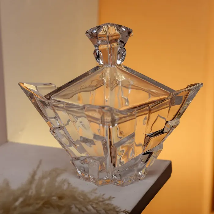 Цукорниця з кришкою 16×16×19 см ваза цукорниця квадратна скляна (HP-4-119) - изображение 4