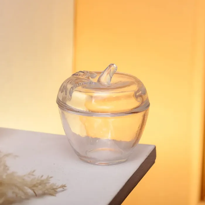 Цукерниця з кришкою Ø 9.5 см ваза цукерниця кругла скляна у формі яблука (HP-4-101) - изображение 4