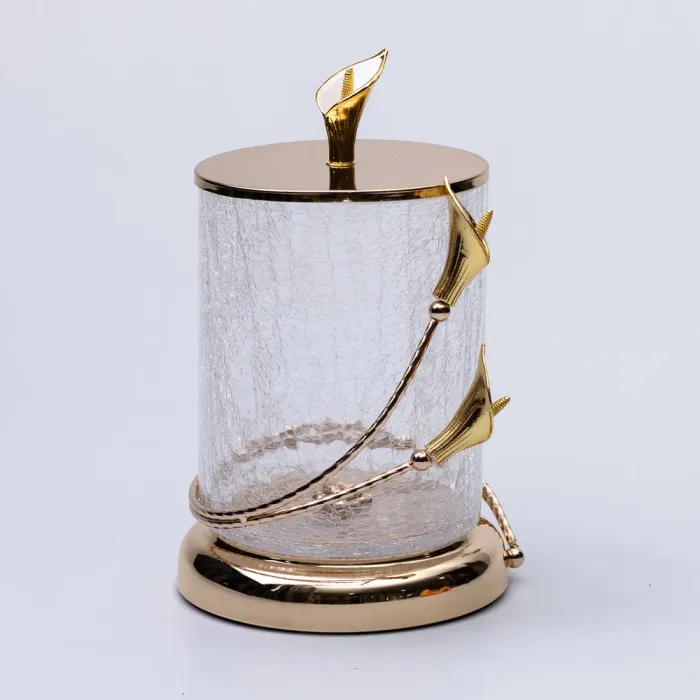 Цукерниця скляна 14×23 см з квітковим металевим декором цукерниця з кришкою (HP-7-6) - изображение 2