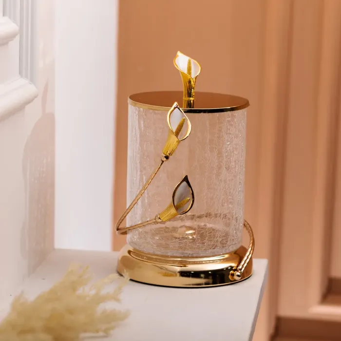 Цукерниця скляна 14×23 см з квітковим металевим декором цукерниця з кришкою (HP-7-6) - изображение 4