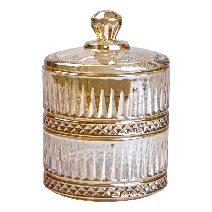 Конфета стеклянная с крышкой 10 см двухъярусная конфета коричневая (HP-YH-74) - изображение 1