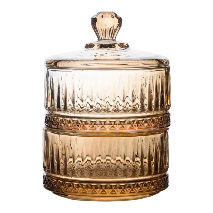 Конфета стеклянная с крышкой 10 см двухъярусная конфета коричневая (HP-YH-74) - изображение 2