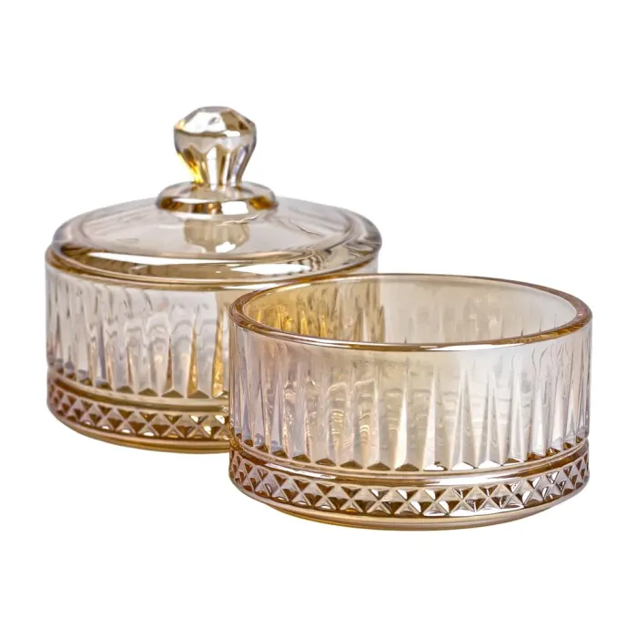 Конфета стеклянная с крышкой 10 см двухъярусная конфета коричневая (HP-YH-74) - изображение 4