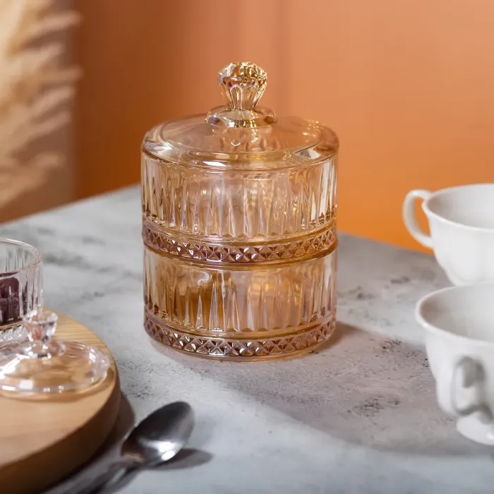 Конфета стеклянная с крышкой 10 см двухъярусная конфета коричневая (HP-YH-74) - изображение 5